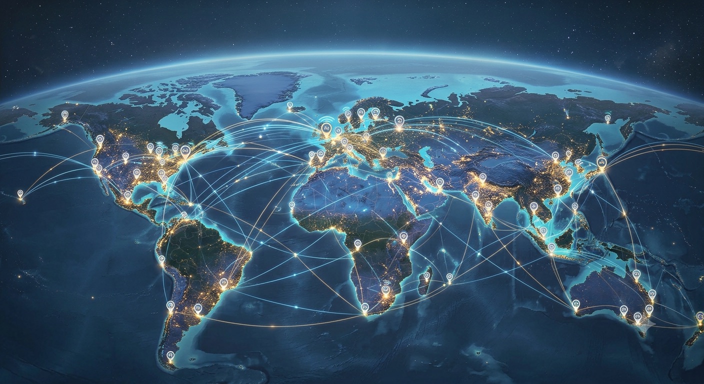 Global trading and sourcing network connecting cities across the world